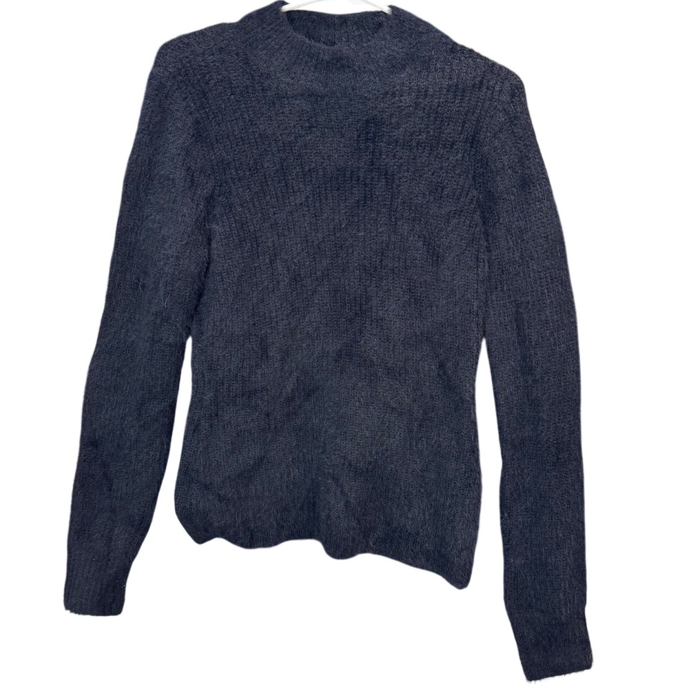 Marled Reunited Clothing Black Fuzzy Knit‎ Mock Neck Sweater Top Women's M